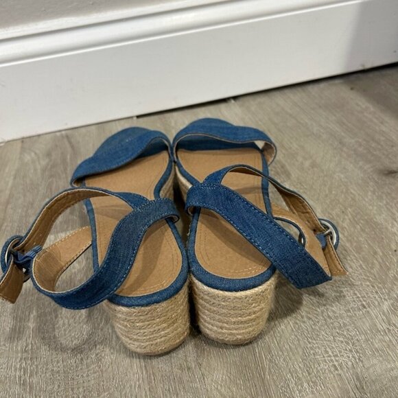 LOFT Blue Tan Espadrilles Wedge Platform Ankle Strap Sandal Women’s Size 9 - Picture 2 of 7